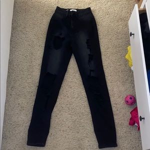 Black destroyed high waisted jeans